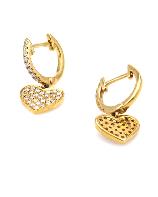 Diamond Pave Heart Charm Diamond Mini Hoop Earrings